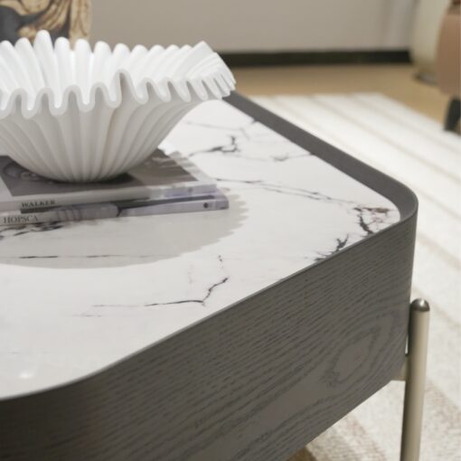 Modern fish-belly white marble irregular central coffee table and round stone furniture - Imagen 3