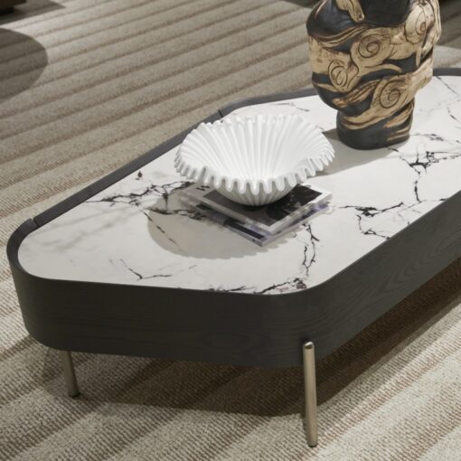 Modern fish-belly white marble irregular central coffee table and round stone furniture - Imagen 4