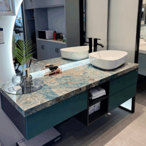 Natural Marble Stone Furniture Amazon Green Rectangle Cabinet Countertop Bathroom Modern Luxury fashion New Design hotel villa Bathroom Customized Countertops